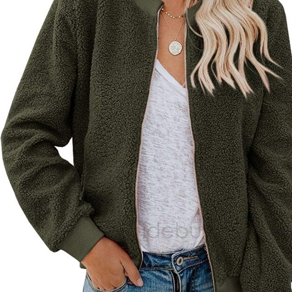 Army green teddy bomber jacket
